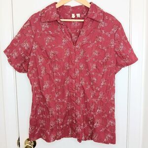 ST. JOHN’S BAY Women’s Red Floral Embroidered Crinkle Blouse 2X Plus Size Boho